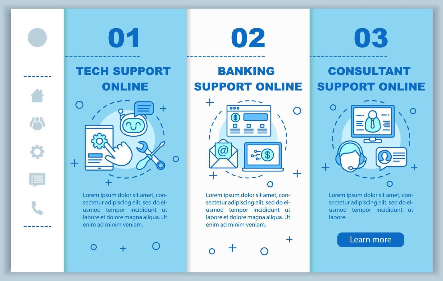 modelo de vetor de integração de páginas da web móvel de serviços on-line. suporte ao cliente. ideia de interface de site de smartphone responsivo com ilustrações lineares. telas de passo a passo da página da web. conceito de cor