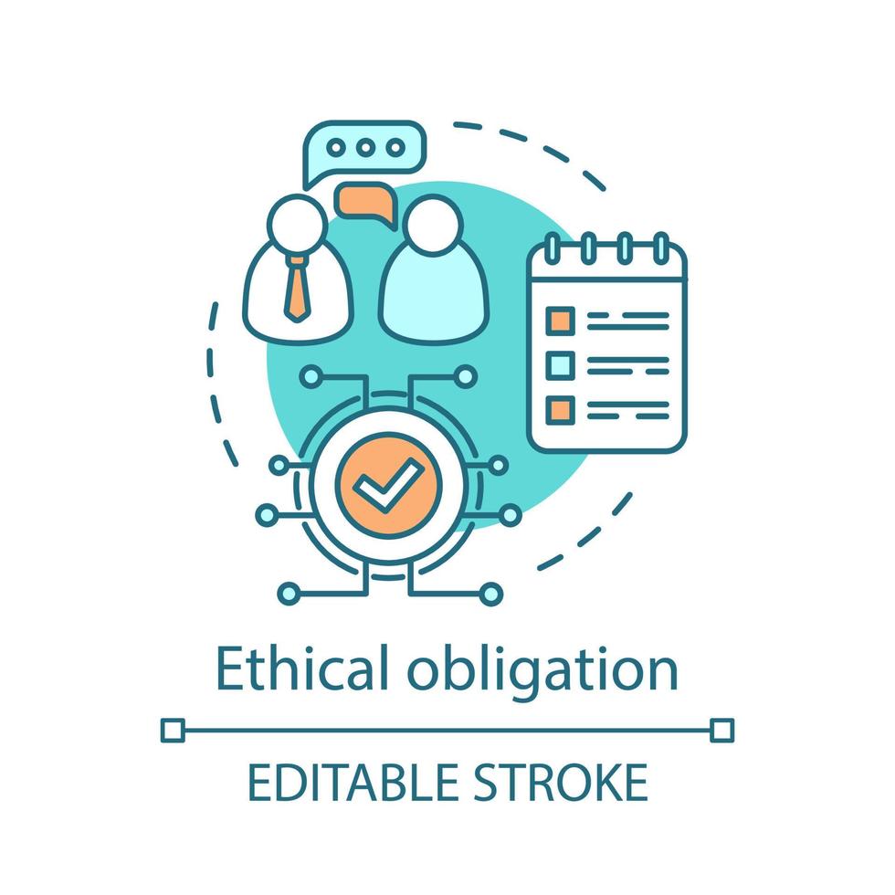 ícone do conceito de obrigação ética. ilustração de linha fina de ideia de ética empresarial. responsabilidade corporativa, compromisso. direitos trabalhistas. contrato de emprego. desenho de contorno isolado do vetor. curso editável vetor