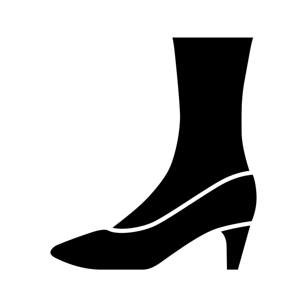 bombas ícone de glifo. mulher elegante design de calçado formal. saltos de gatinho empilhados casuais femininos. acessório de roupas femininas na moda. símbolo da silhueta. espaço negativo. ilustração isolada do vetor