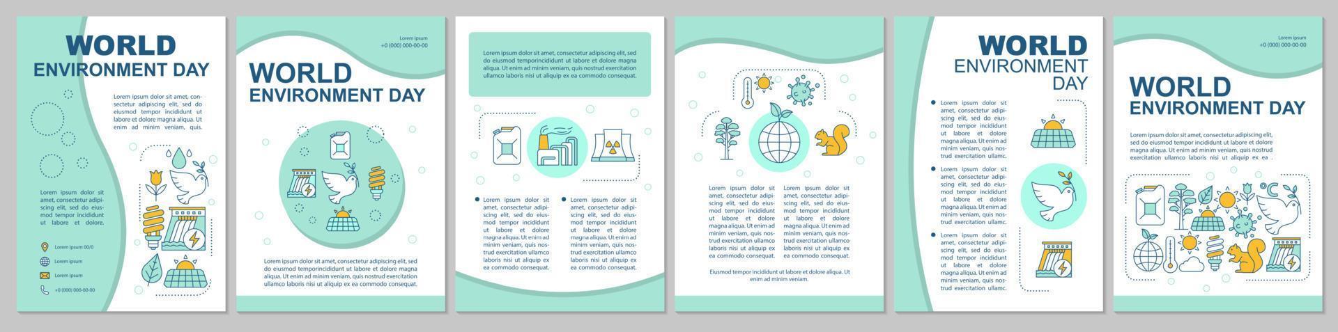 layout de modelo de folheto do dia mundial do meio ambiente. folheto, livreto, design de impressão de folheto. tecnologia verde e energia alternativa. problemas ambientais. layouts de página de vetor para revistas, relatórios, pôsteres