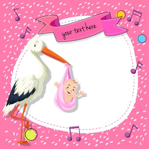 Templat de fronteira com pássaro e bebê no fundo rosa vetor