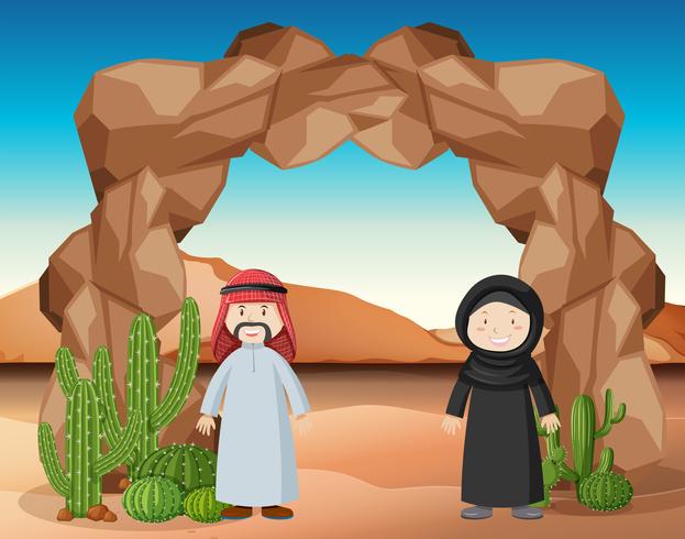 Povo árabe em pé no deserto vetor