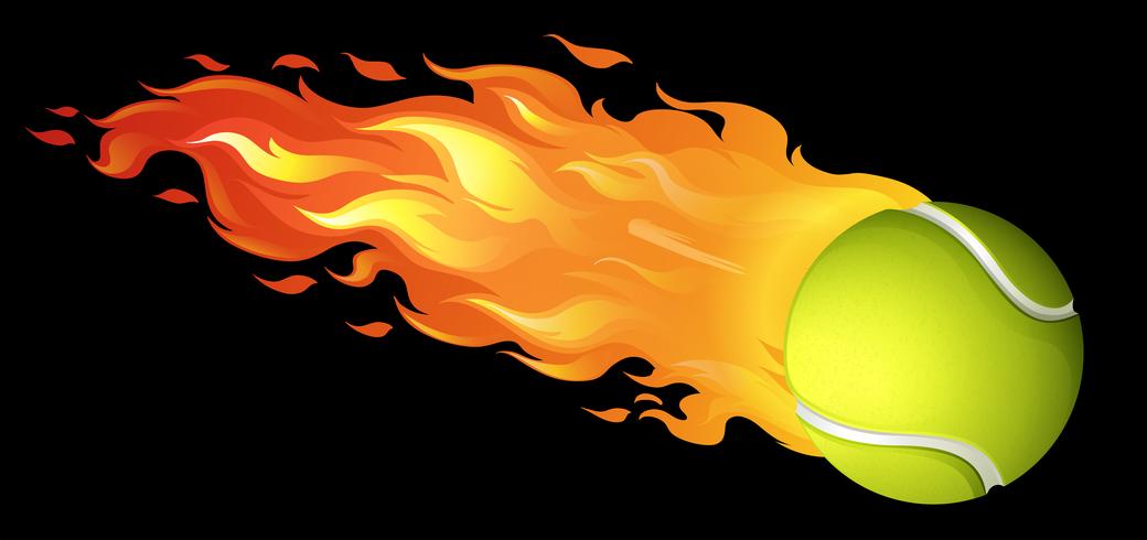 Bola de tênis em chamas no preto vetor