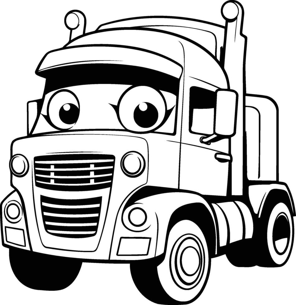 Preto e branco desenho animado caminhão ilustração para coloração livro ou página vetor