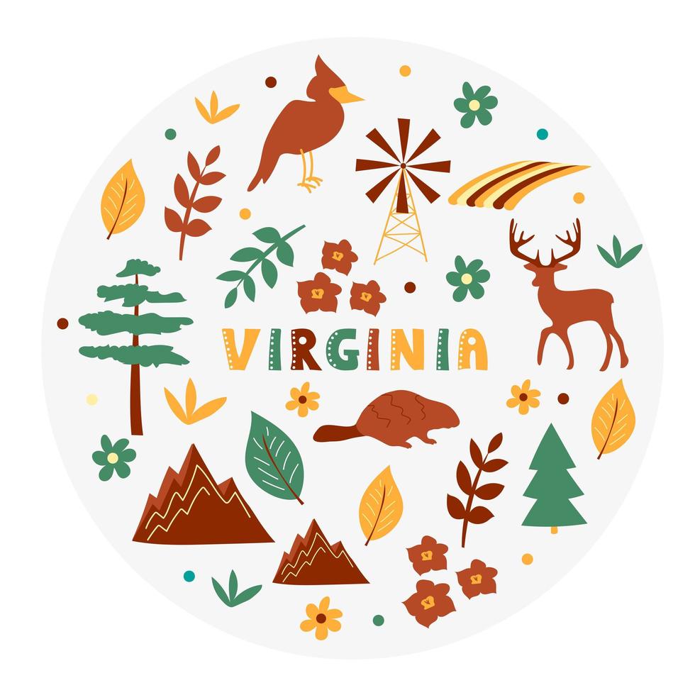 coleção dos EUA. ilustração em vetor do tema Virgínia. símbolos de estado