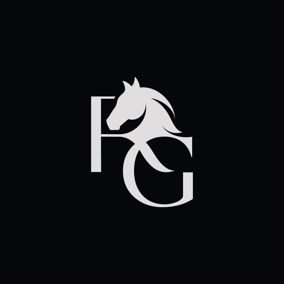 o design do logotipo com a letra inicial rg é combinado com um símbolo de cabeça de cavalo moderno e profissional vetor