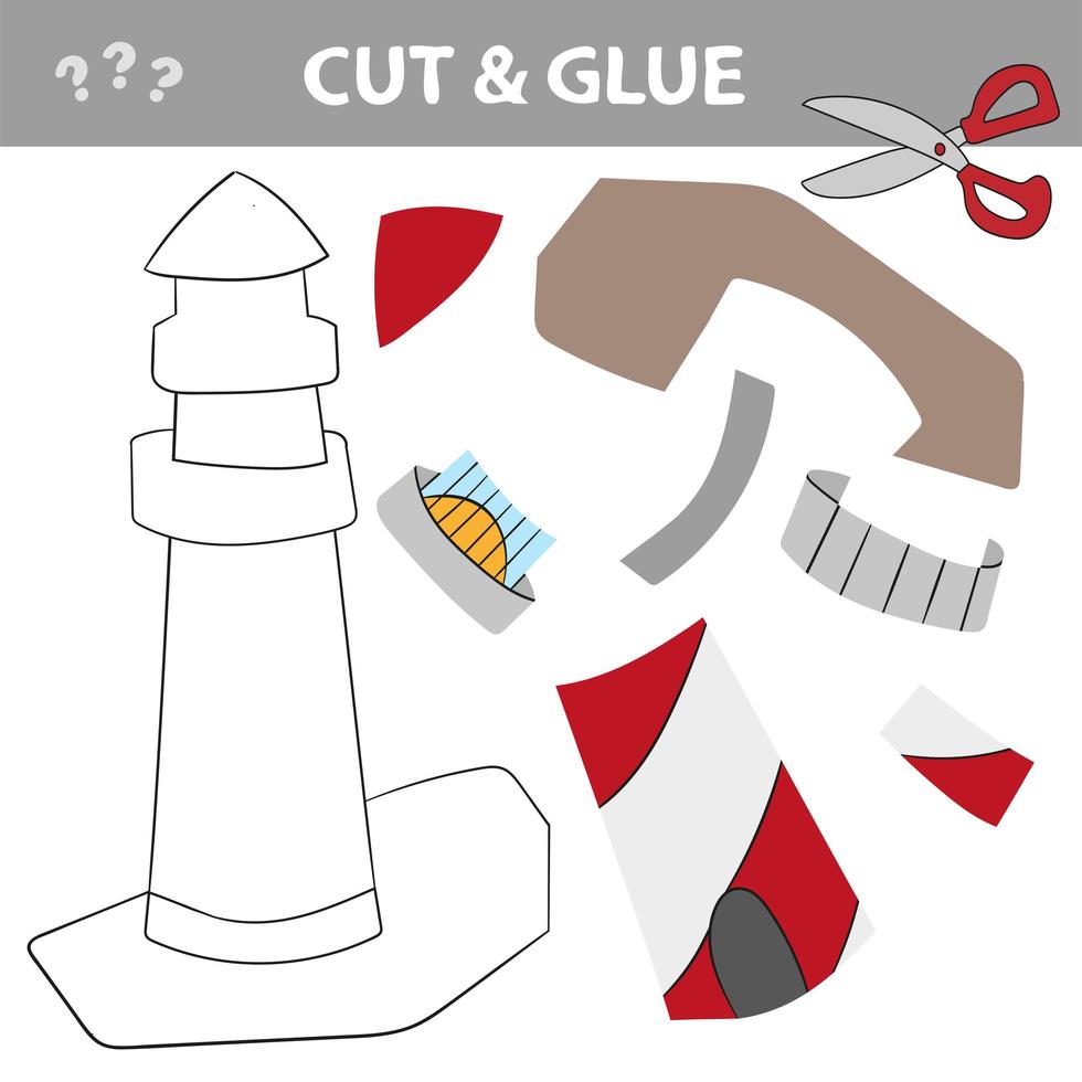 farol. jogo de papel de educação para crianças pré-escola. ilustração vetorial vetor