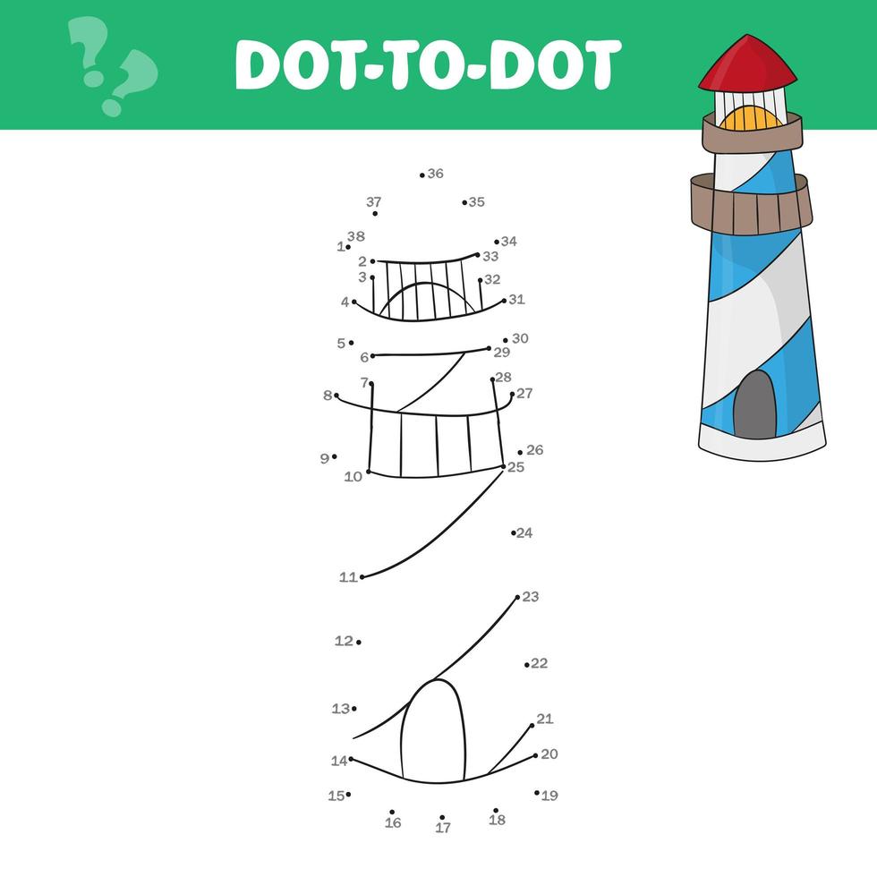 página para colorir para crianças. farol dos desenhos animados. jogo vetorial ponto a ponto vetor