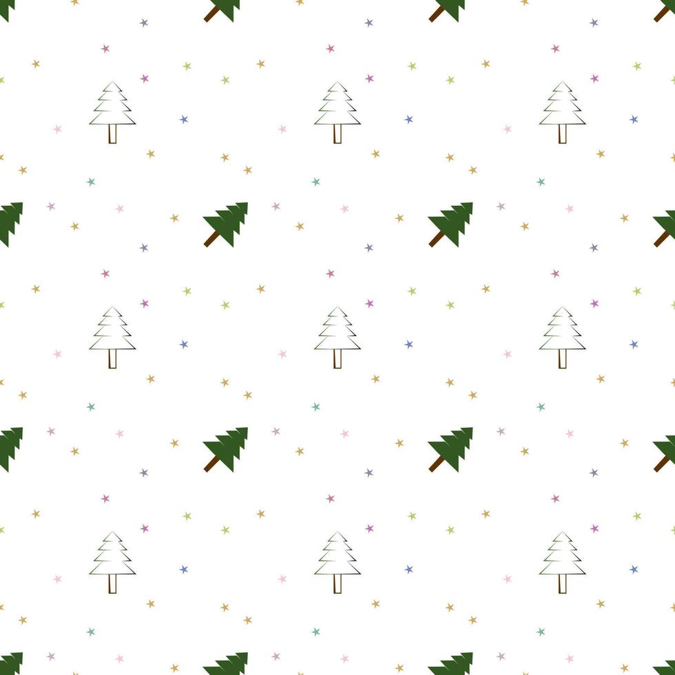 padrão de repetição de vetor de natal, padrão de repetição de vetor de tema de Natal simples com árvore de Natal e estrelas, padrão de repetição de vetor de mão desenhada para têxteis, papel de embrulho, tecido, pano de fundo da web.