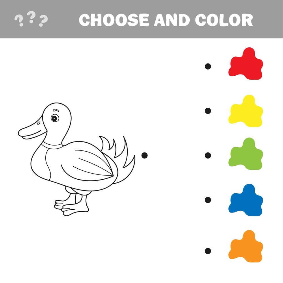 colorir o pato bonito dos desenhos animados. jogo educativo para crianças. ilustração vetorial vetor