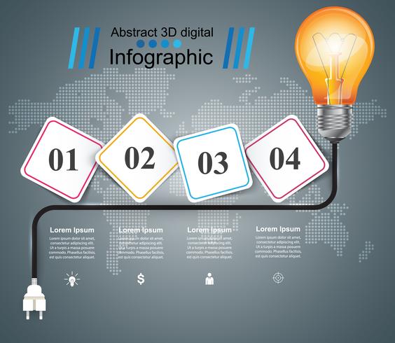 Buld, infográfico de negócios de papel leve. vetor