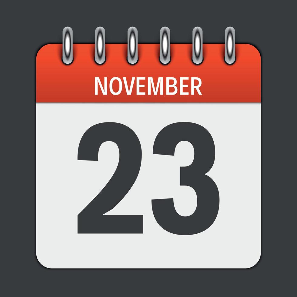 23 de novembro ícone diário do calendário. ilustração vetorial emblema. elemento de design para aplicativos e documentos de escritório de decoração. logotipo do dia, data, mês e feriado. Dia de ação de graças vetor