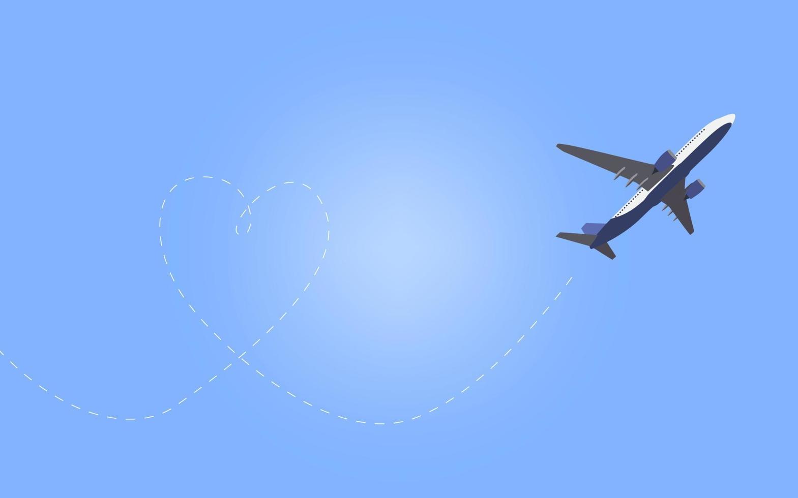 avião voando no céu. treinar em forma de coração. ilustração vetorial vetor