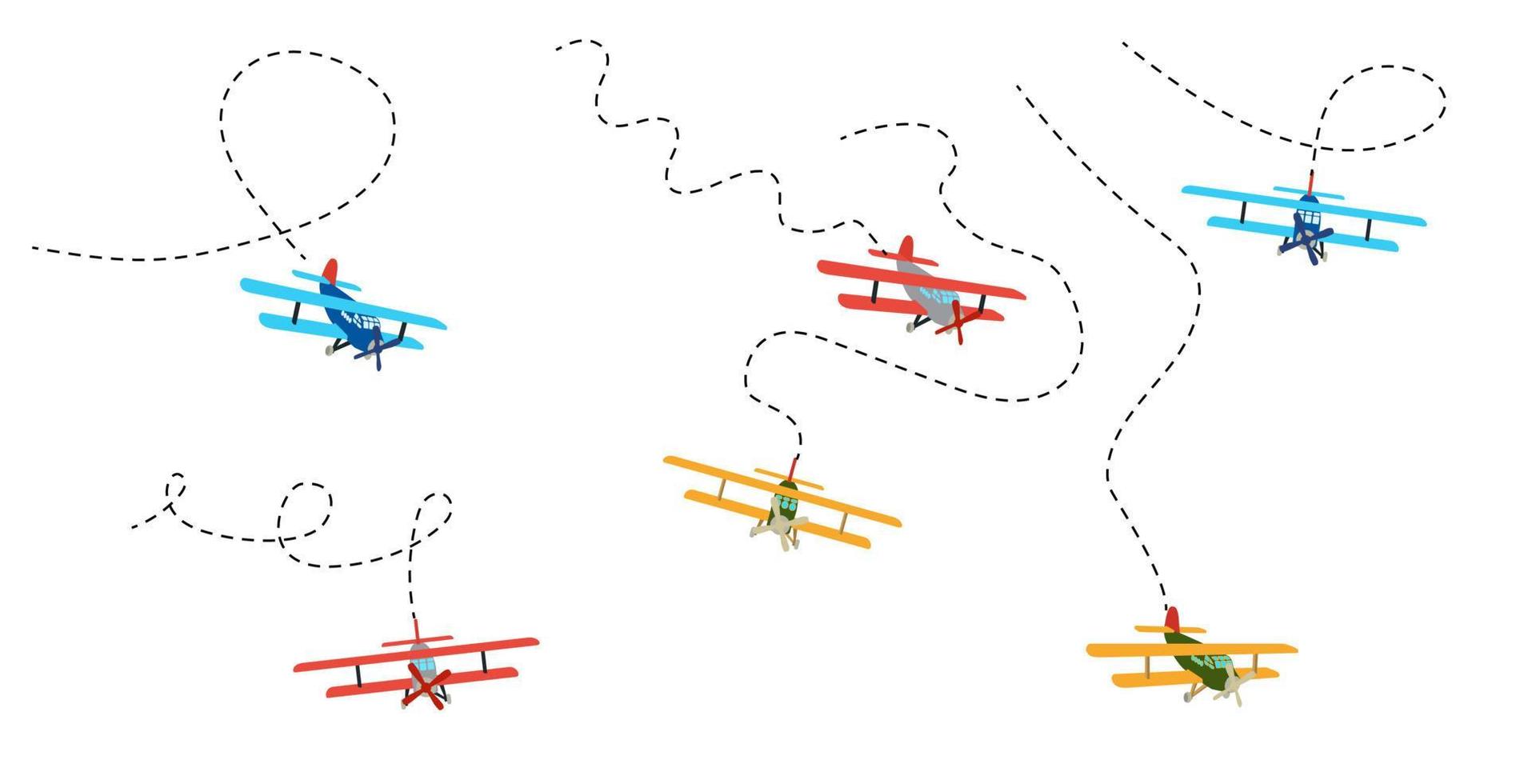 modelo de cores de um avião antigo com traços de vôo. isolado no fundo branco. ilustração vetorial vetor