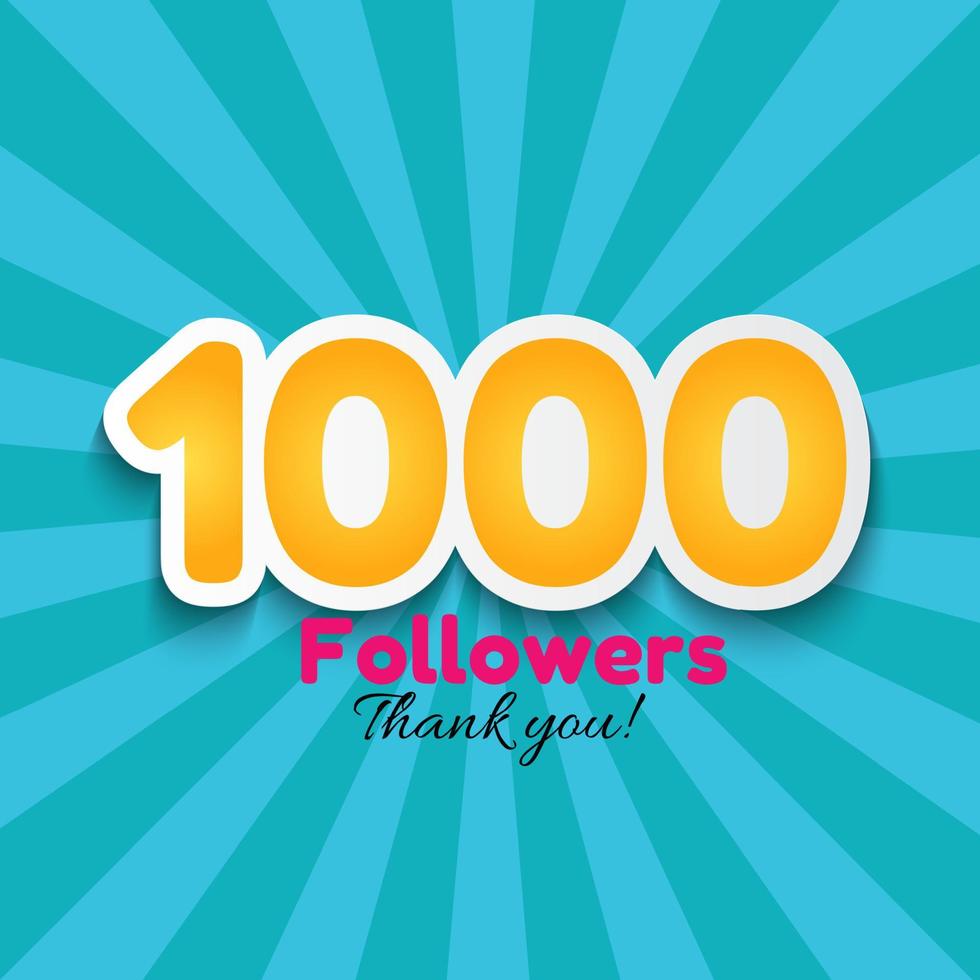 1000 seguidores, fundo de agradecimento para amigos da rede social. ilustração vetorial vetor