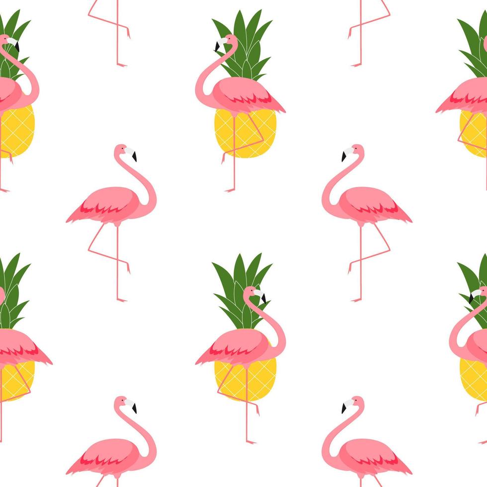 flamingo rosa colorido e abacaxi sem costura de fundo. ilustração vetorial vetor