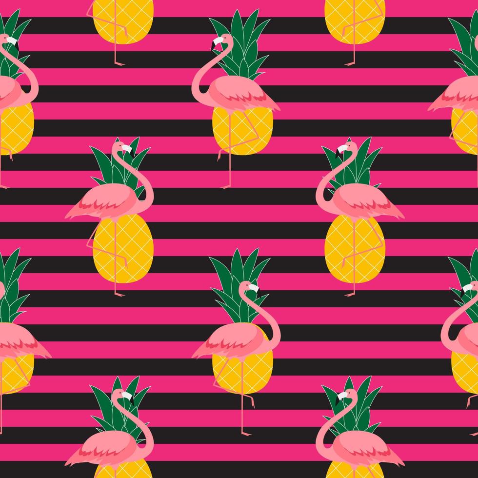 flamingo rosa colorido e abacaxi sem costura de fundo. ilustração vetorial vetor