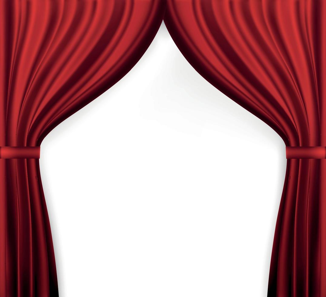 imagem naturalista de cortina, cortinas abertas de cor vermelha. ilustração vetorial. vetor