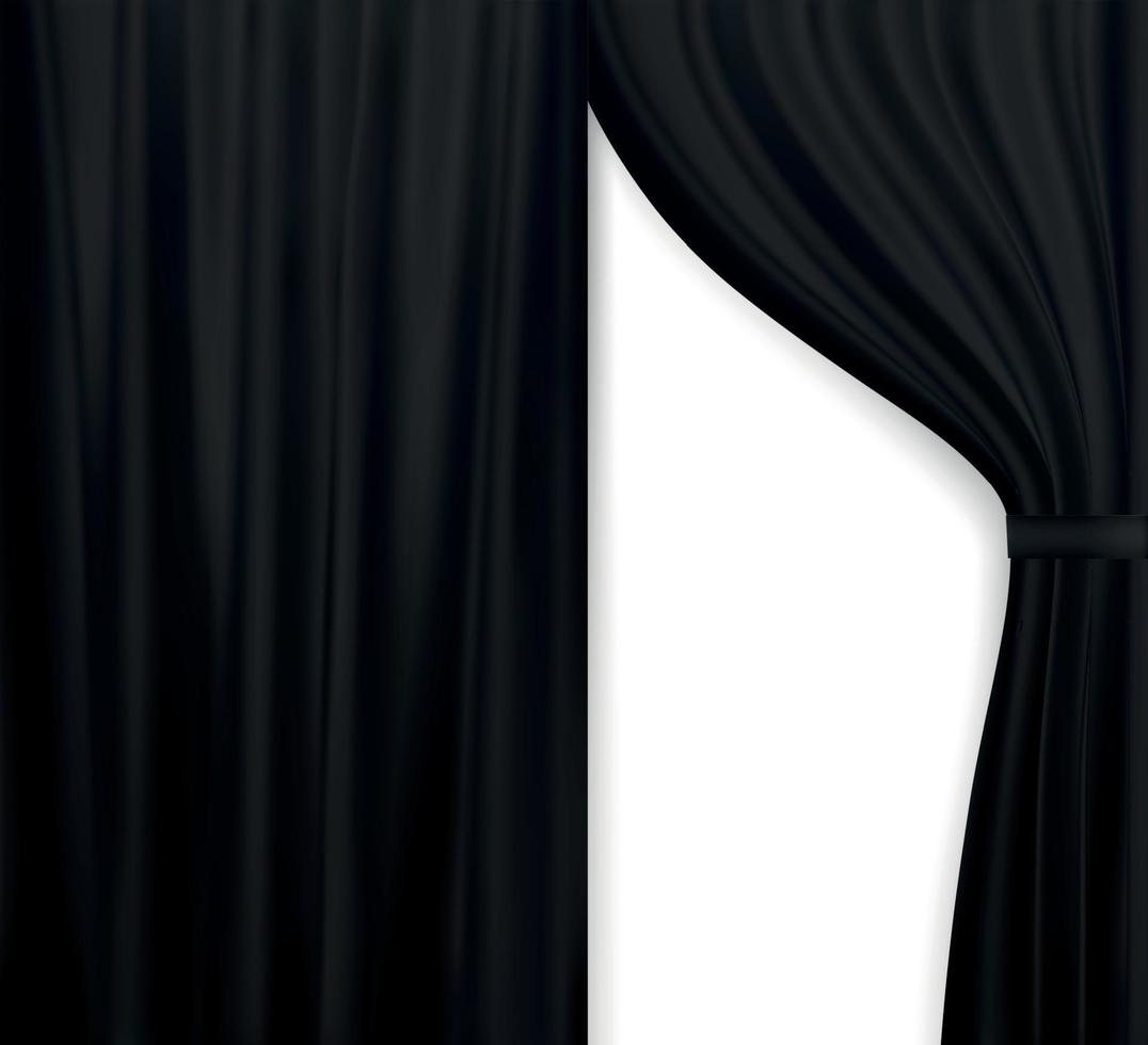 imagem naturalista de cortina, cortinas abertas de cor preta. ilustração vetorial. vetor