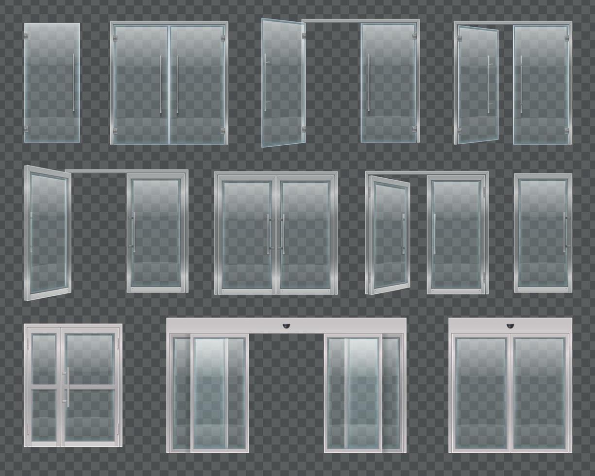 conjunto de ícones de portas de vidro vetor