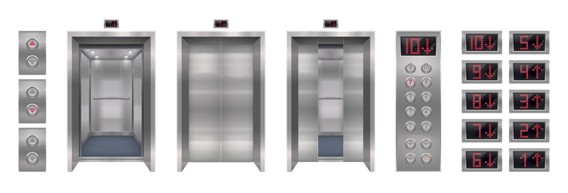 coleção realista de portas de elevador vetor