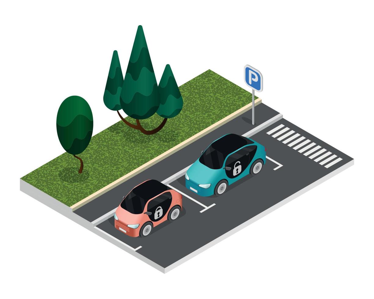 composição de estacionamento isométrica colorida vetor