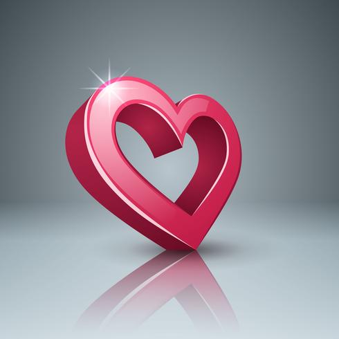 Ícone 3d realista. Coração e amor. vetor