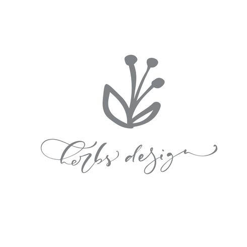 Herbs Design texto logotipo. Beleza tirada da mão floral escandinava na moda do vetor. vetor