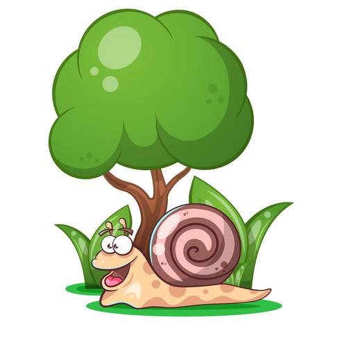 caracol, animais, árvore, personagens de desenhos animados de grama vetor