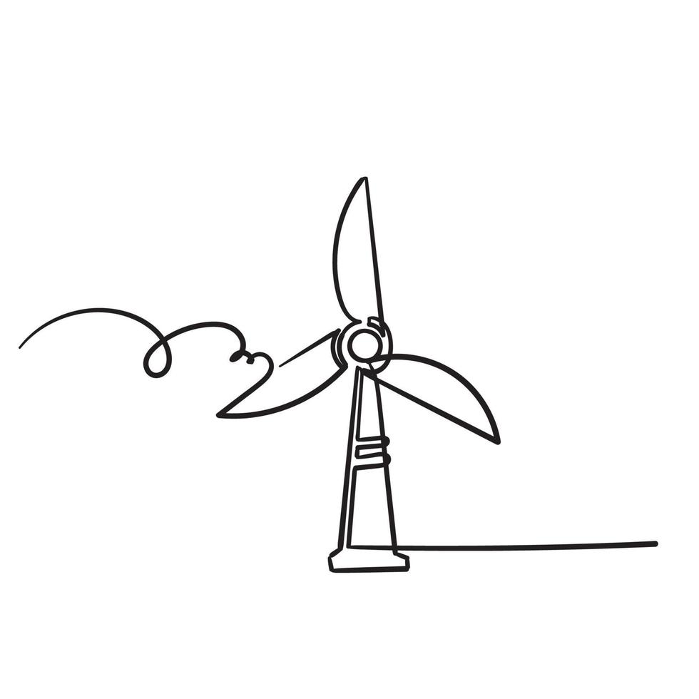 ícone de ilustração de turbina de vento desenhada à mão isolado vetor de fundo