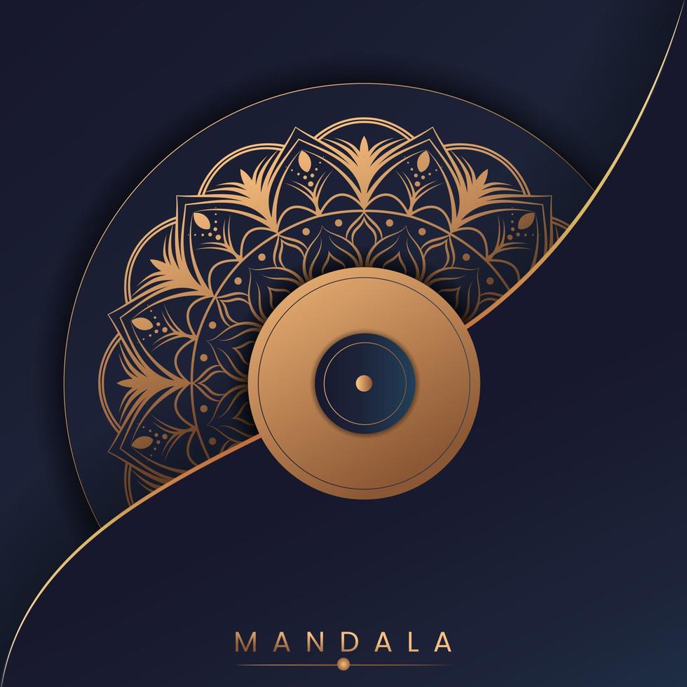 design de fundo de mandala ornamental de luxo de cor ouro e azul para impressão, cartaz, capa, folheto, panfleto vetor