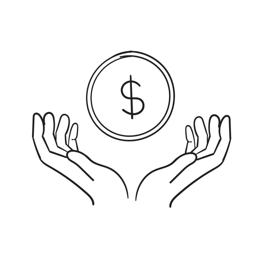 doodle simples mão com um ícone de linha de moeda. símbolo e sinal de design de ilustração vetorial. desenho à mão vetor