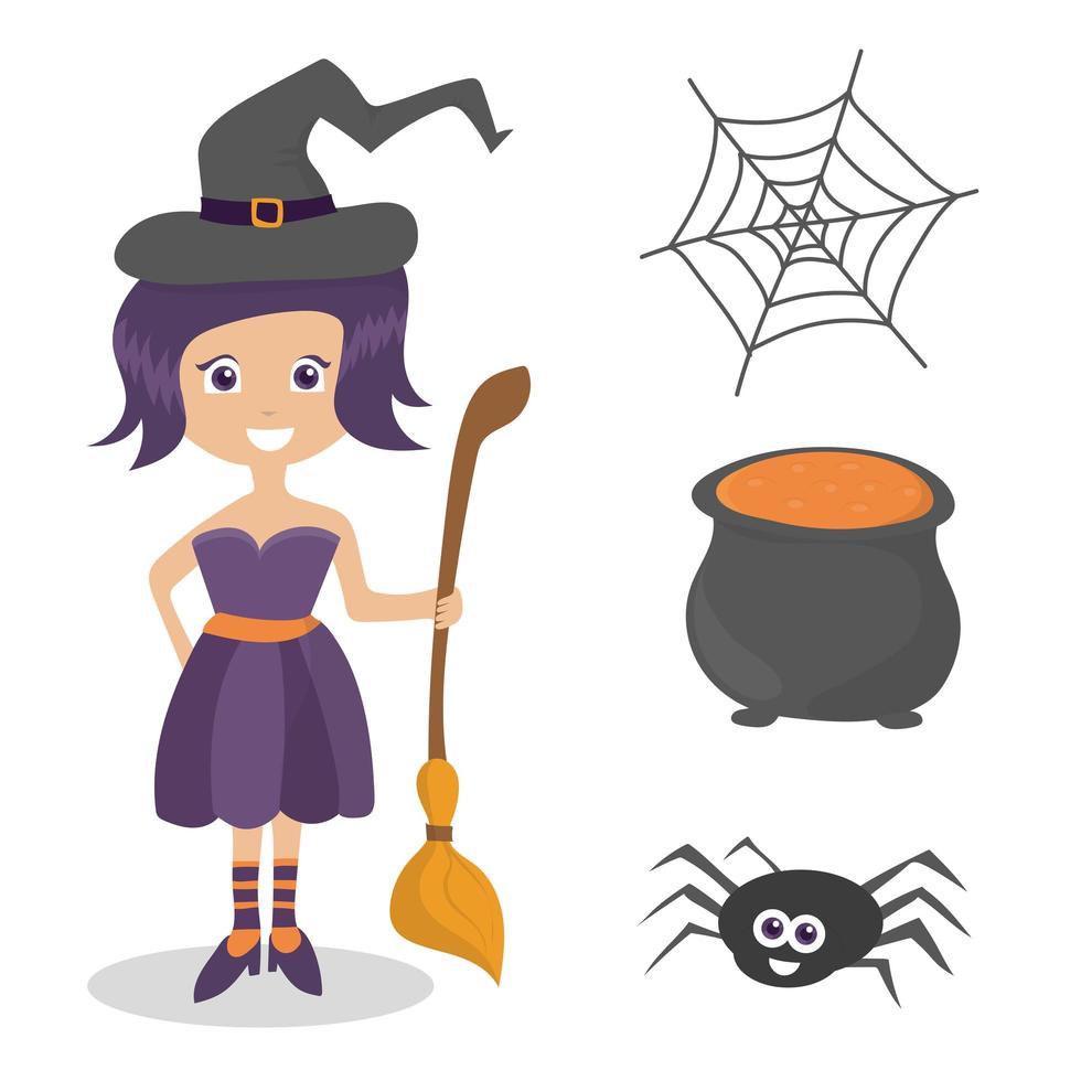 conjunto de elementos, objetos e ícones bonitos do vetor de halloween para seu projeto