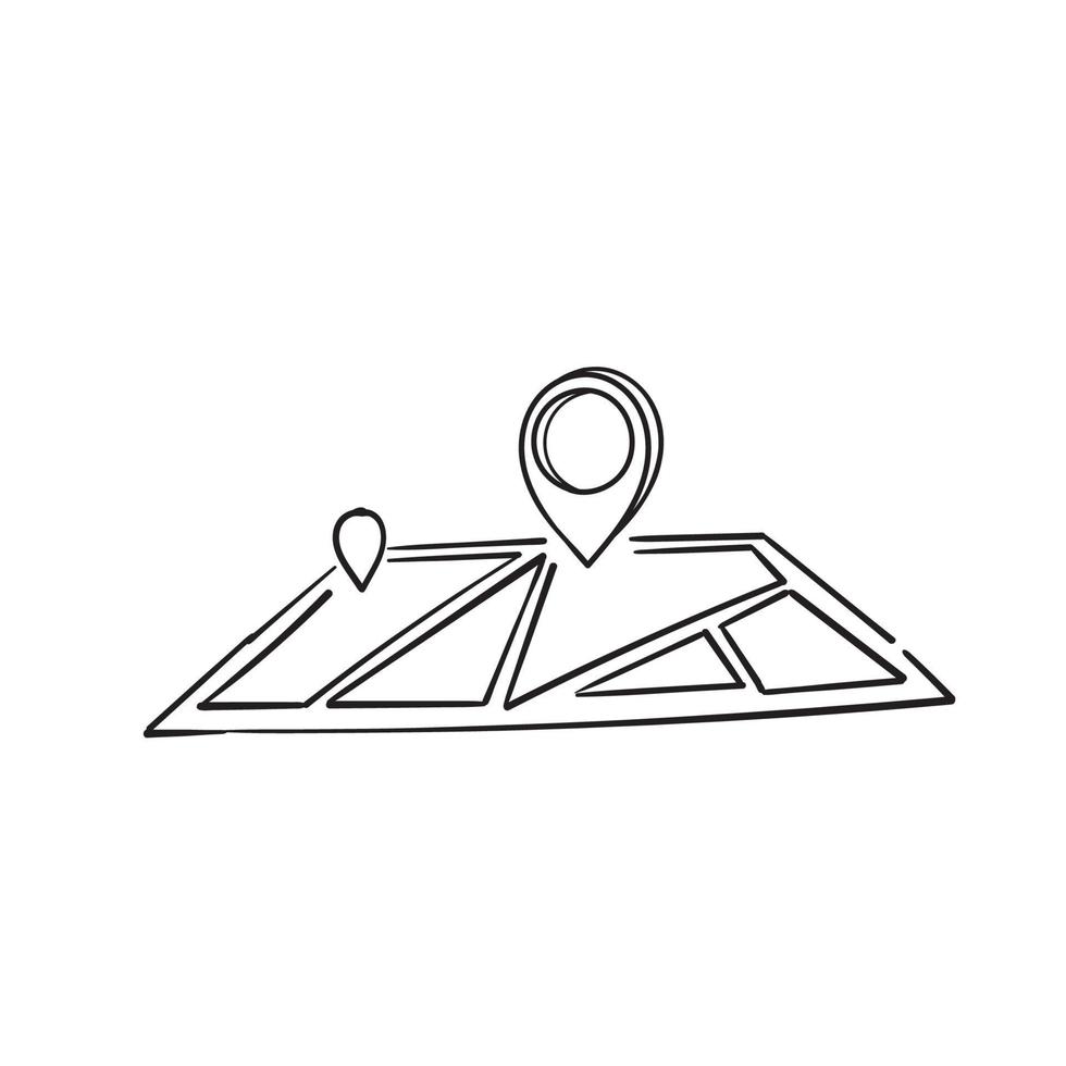 ícone de pino de mapa de navegação doodle desenhado à mão com estilo de desenho vetor