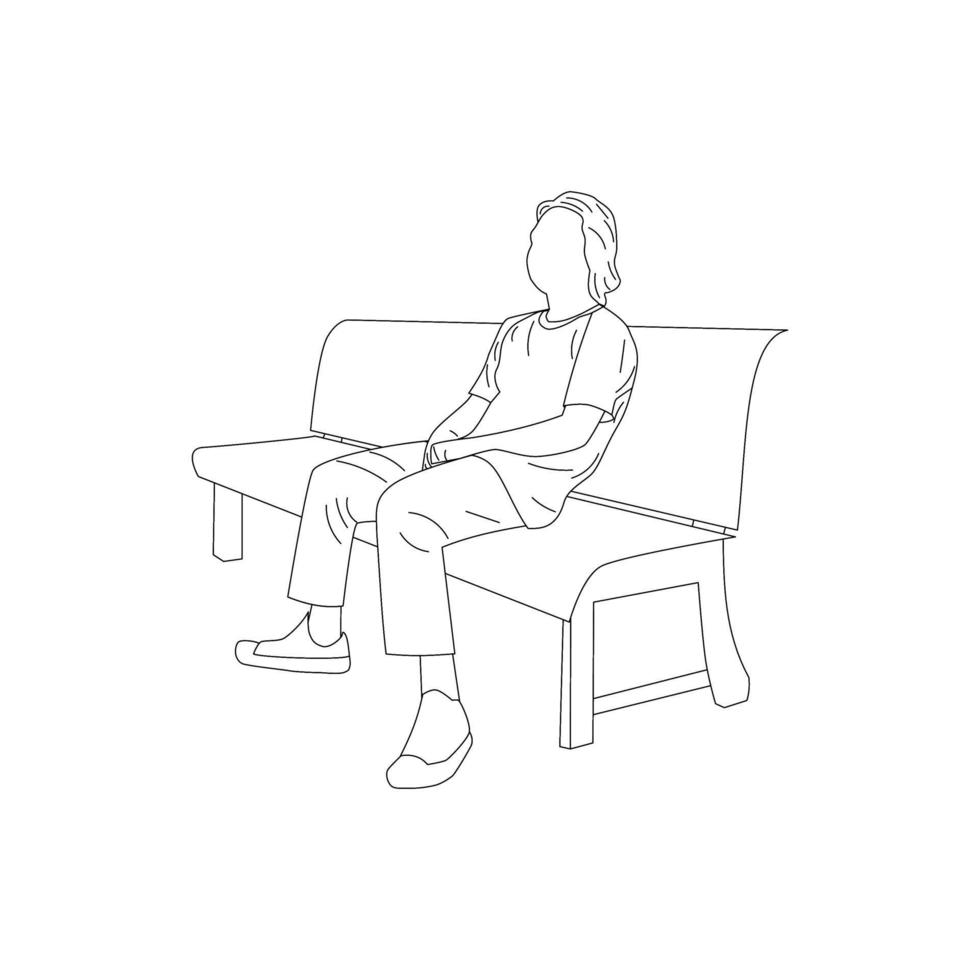 esboço de um homem sentado e relaxando. para um livro de colorir. adequado para as crianças aprenderem a desenhar e colorir. vetor