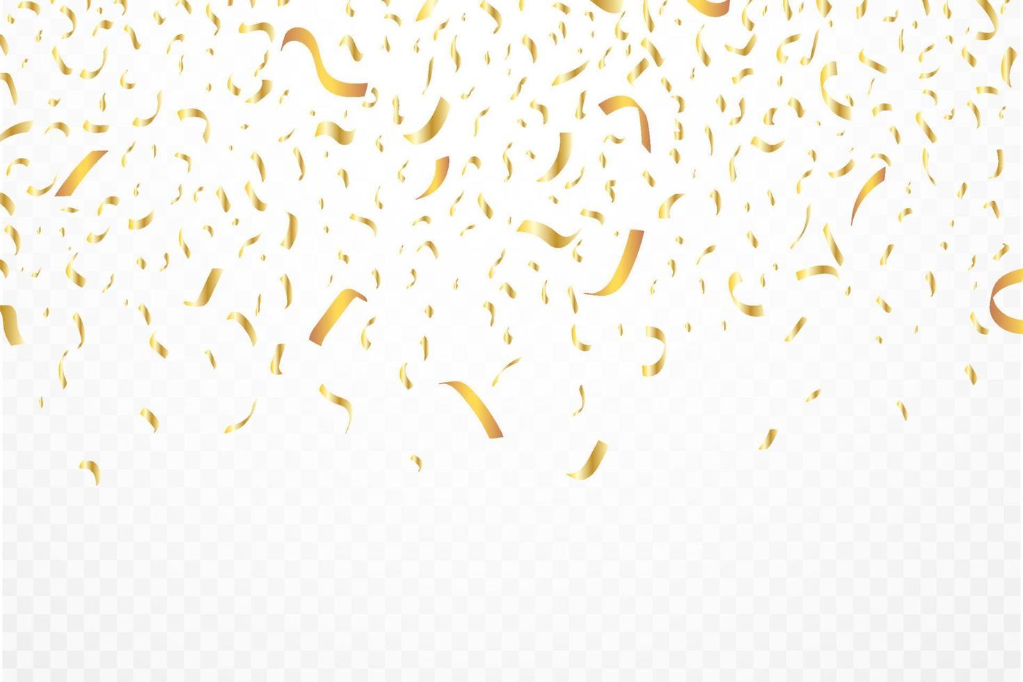confete e vetor de fundo de folha. fita dourada realista e ilustração de confetes caindo. confete dourado isolado em fundo transparente. elementos do festival. celebração da festa de aniversário.
