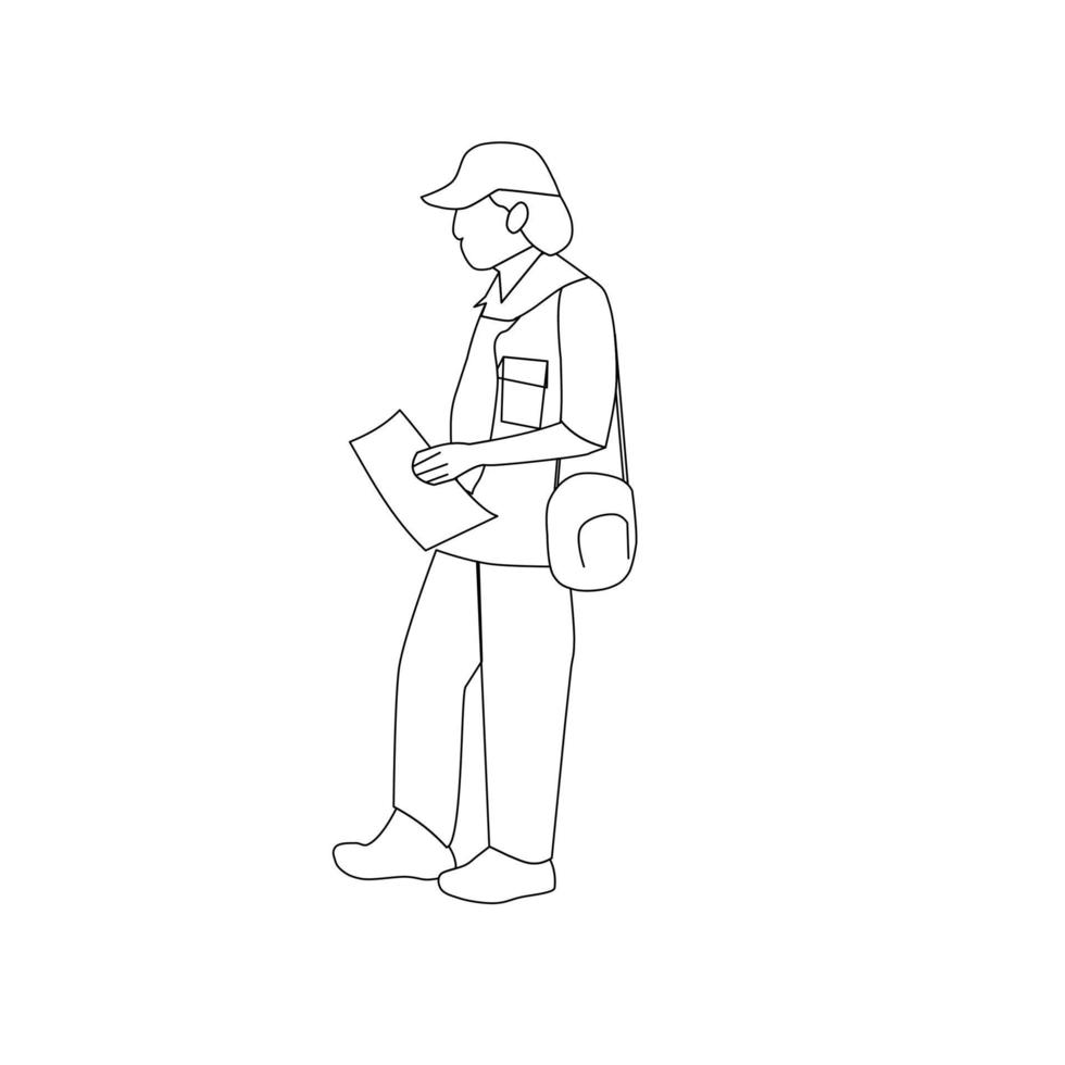 esboço de um homem segurando sua cintura para um livro de colorir. adequado para as crianças aprenderem a desenhar e colorir vetor