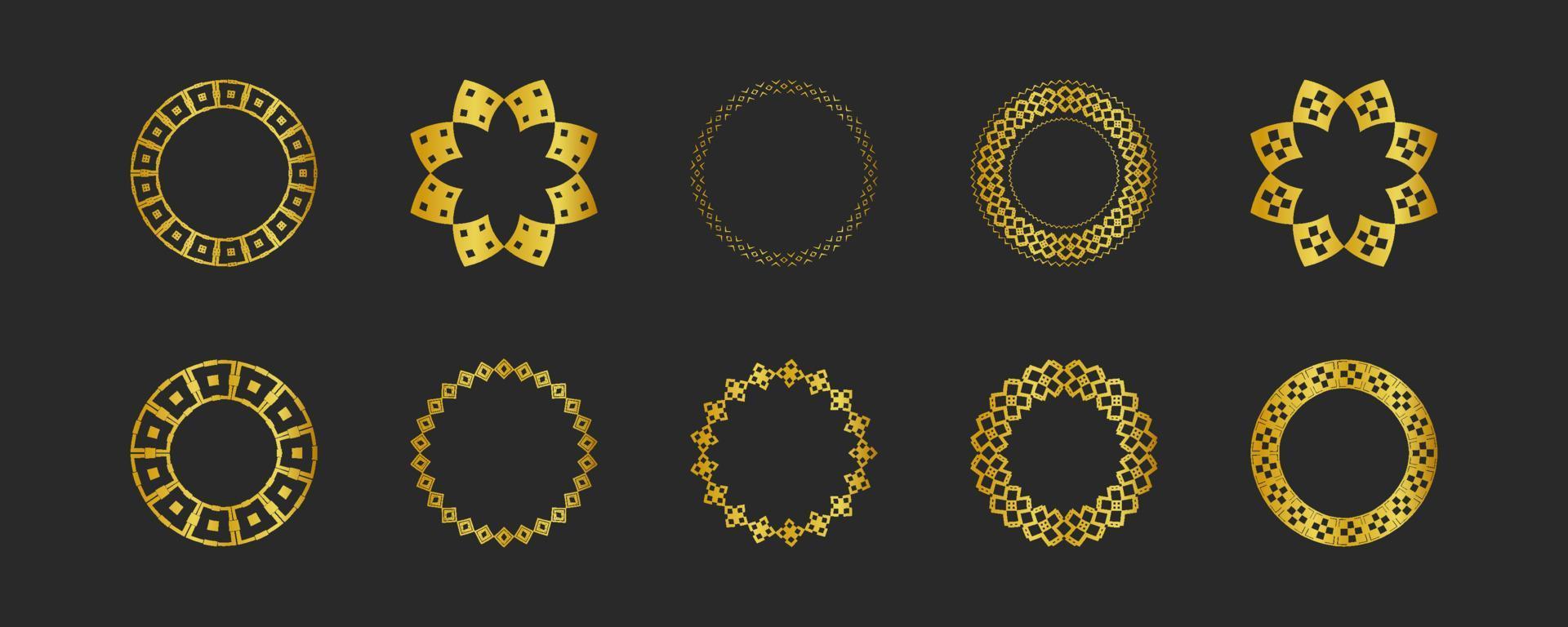 coleção de fundos pretos e elementos geométricos dourados. conjunto de etiquetas, ícones, logotipos e padrões sem emenda. modelos com folha de luxo para embalagem vetor