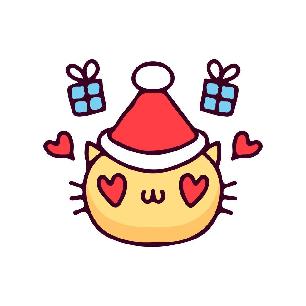 gato usar chapéu de Papai Noel com ilustração de presente de Natal. gráficos vetoriais para impressões de camisetas e outros usos. vetor