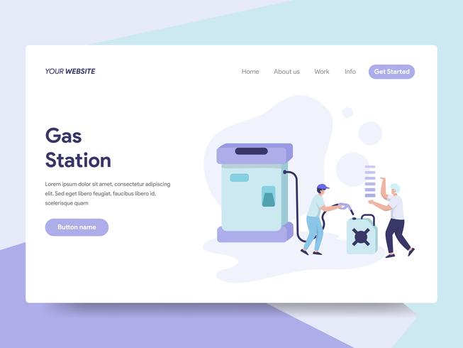 Molde da página da aterrissagem do conceito da ilustração do posto de gasolina. Conceito de design plano isométrico de design de página da web para o site e site móvel. vetor