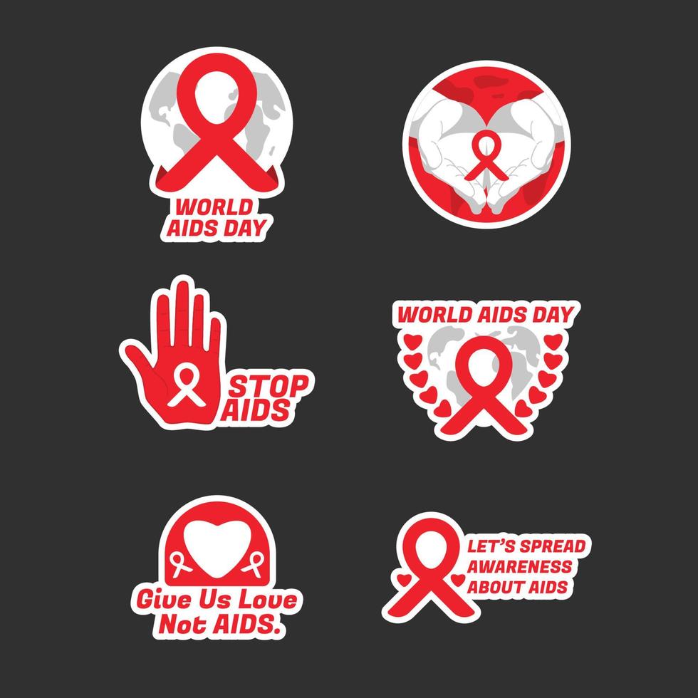 conjunto de adesivos do dia mundial da aids vetor