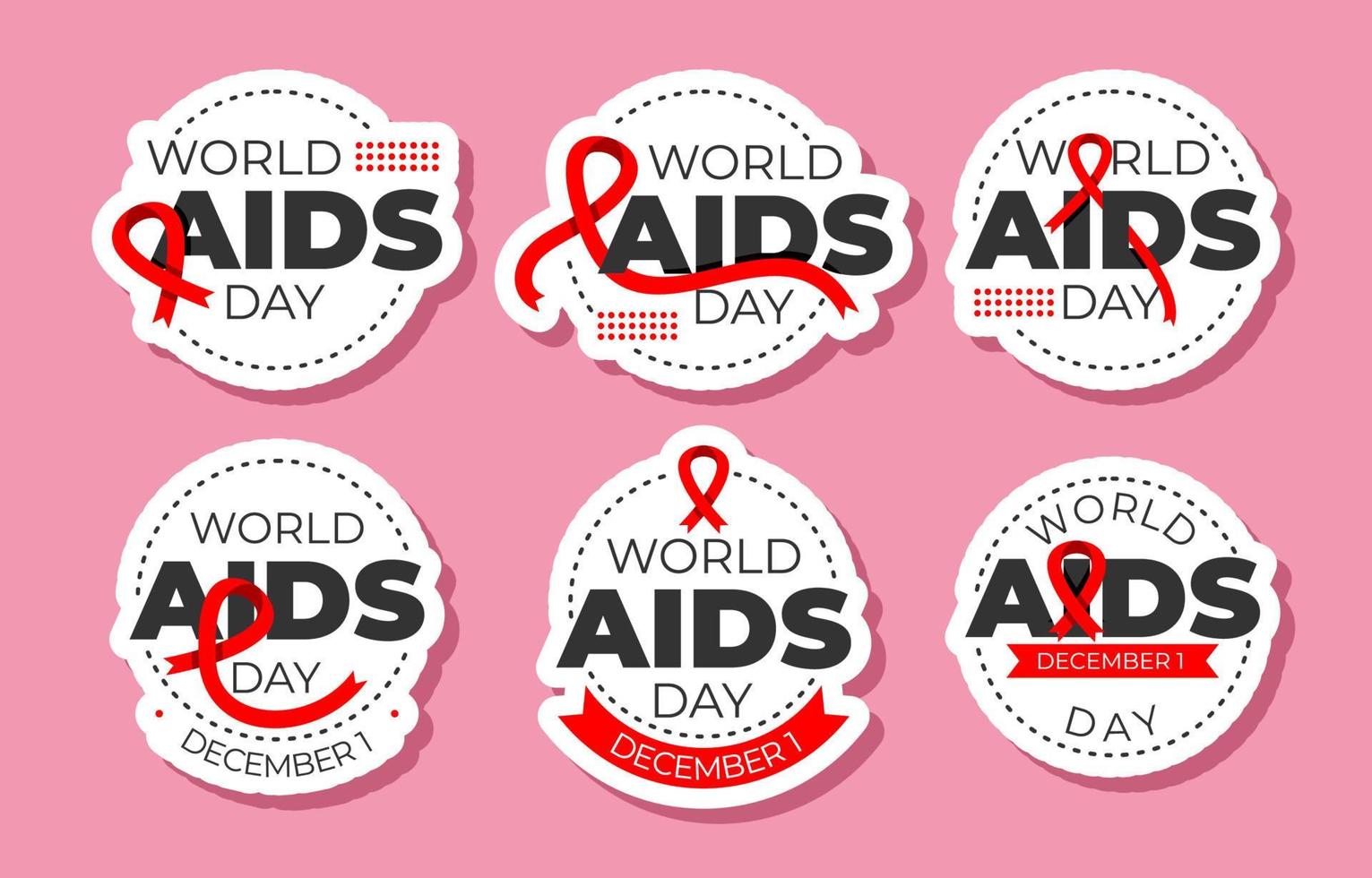 conjunto de adesivos do dia mundial da aids vetor