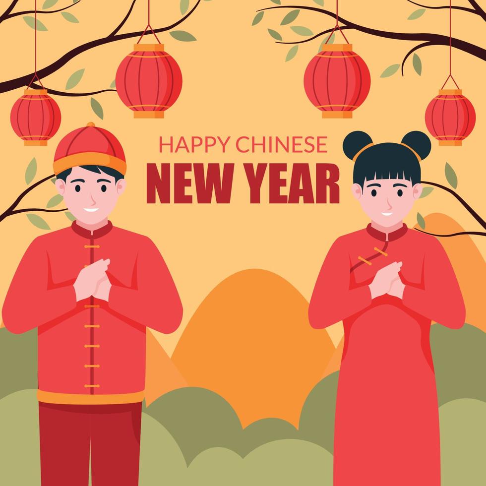 casal celebra o ano novo chinês vetor