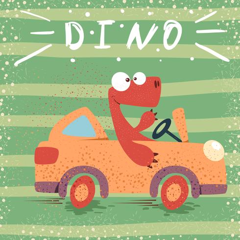 Carro engraçado da movimentação bonito de dino. vetor