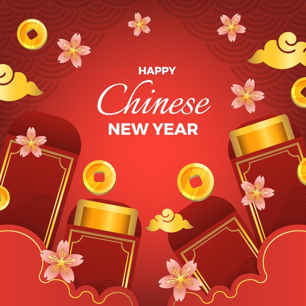 feliz ano novo chinês com pacote vermelho vetor