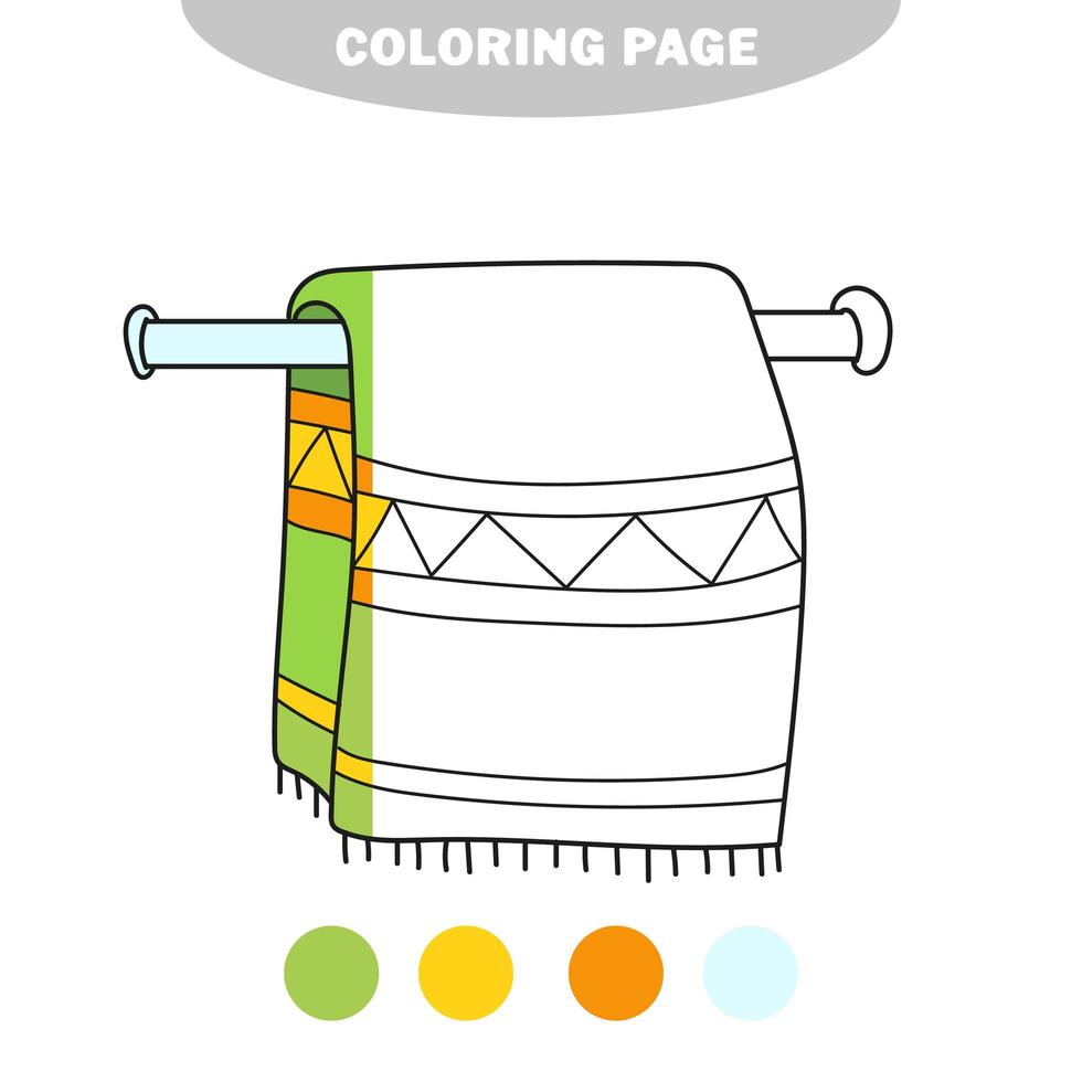 página para colorir simples. toalha, pendurada em uma página de livro para colorir de suporte de toalha vetor
