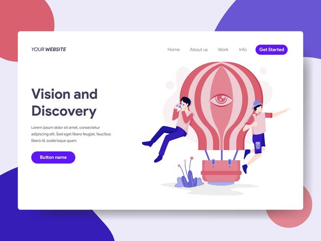 Molde da página da aterrissagem da visão e do conceito da ilustração da descoberta. Conceito de design plano isométrico de design de página da web para o site e site móvel. vetor