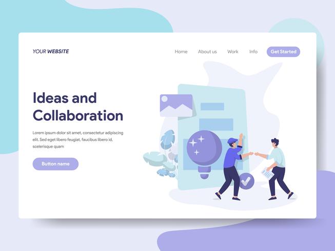 Modelo de página de aterrissagem de idéias e colaboração conceito ilustração. Conceito de design plano isométrico de design de página da web para o site e site móvel. vetor