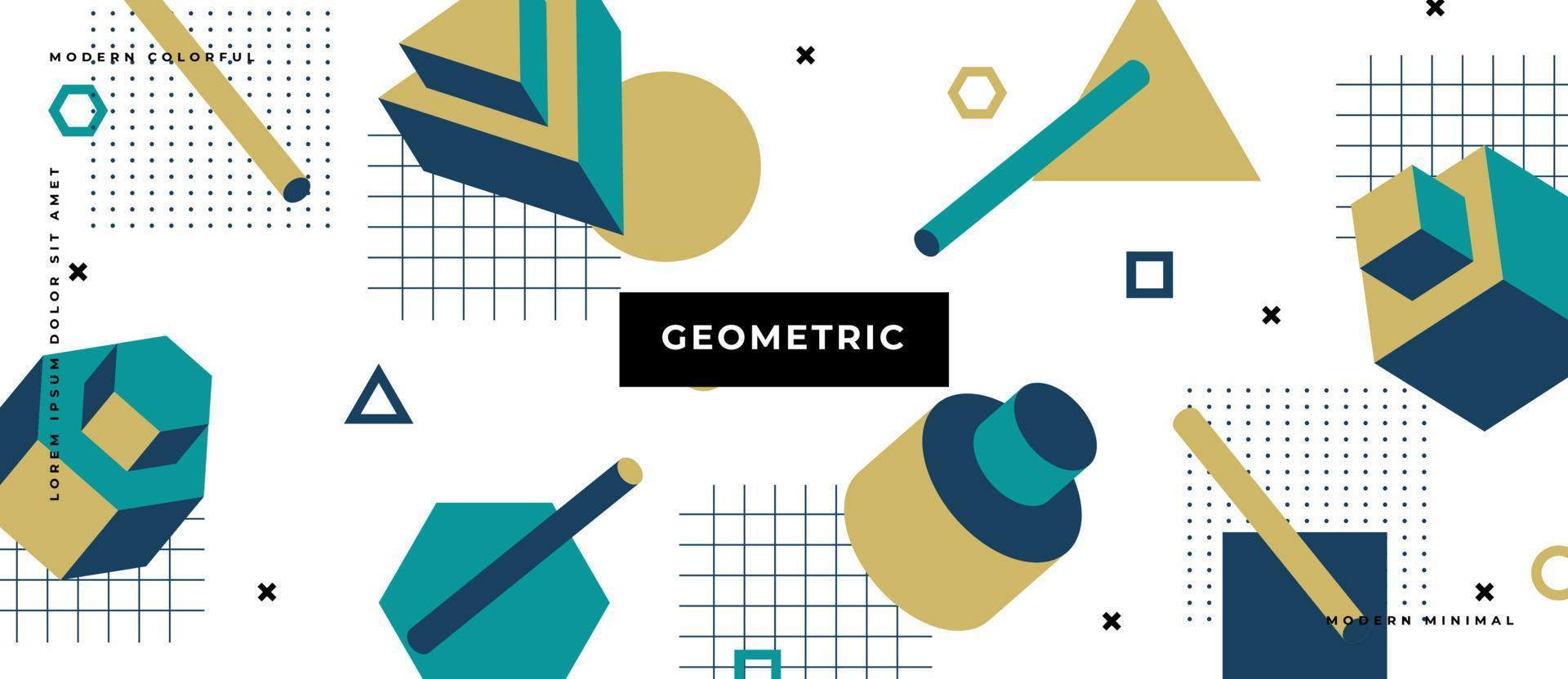 padrão geométrico sem emenda de memphis no estilo dos anos 80. fundo na moda moderno com objetos 3d em fundo branco. vetor