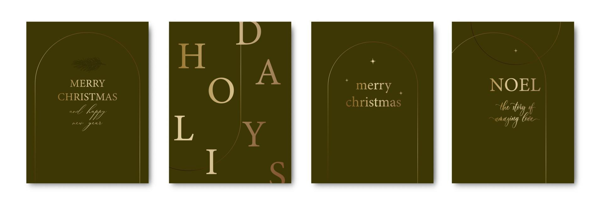conjunto de cartões elegantes de feliz Natal e ano novo com coroa de pinheiro, visco, plantas de inverno design ilustração para saudações, convite, folheto, brochura, capa. vetor